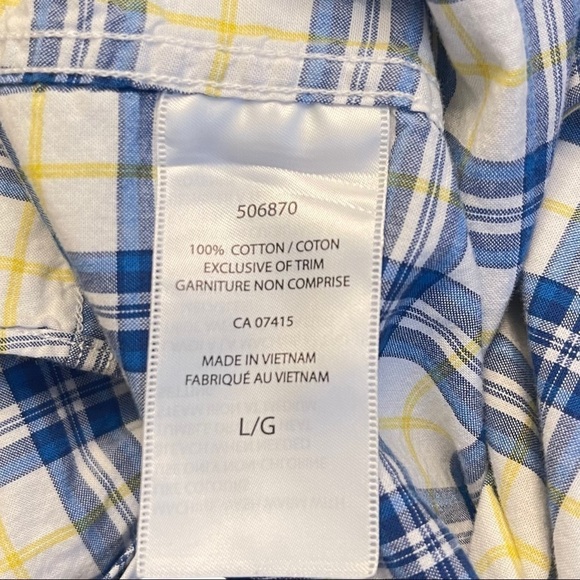 Nautica Blue Yellow Plaid Dress Shirt Size Large Casual Short Sleeved Business - Picture 7 of 10